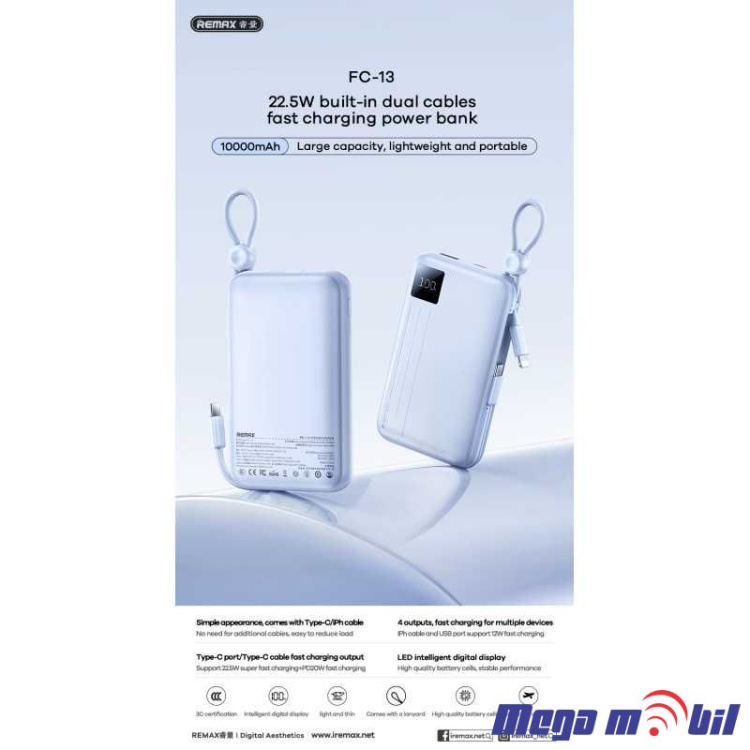 Baterija eksterna 10000mAh REMAX FC-13 FAST 22.5W blue